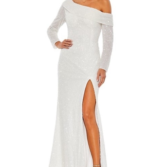 Mac Duggal Sequined One-Shoulder glam Gown white 14 plus women’s gown new - Picture 17 of 17